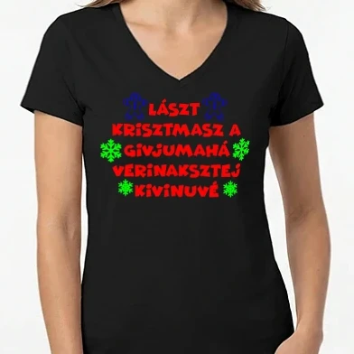 Női V-nyakú póló - laszt_krisztmasz4