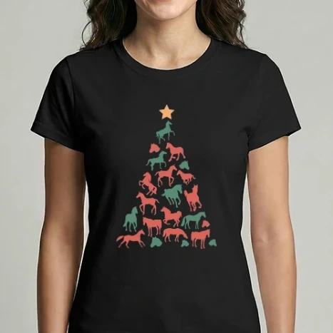 Női Imperial póló - Cute horses christmas tree (színezhető)