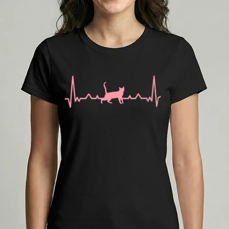 Női Imperial póló - Heartbeat cat cardiogram (színezhető)