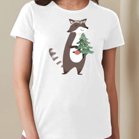 Női prémium kerek nyakú póló  - Racoon animal christmas-