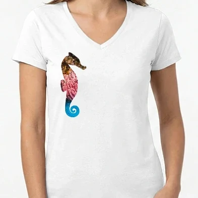 Női V-nyakú póló - csikóhal