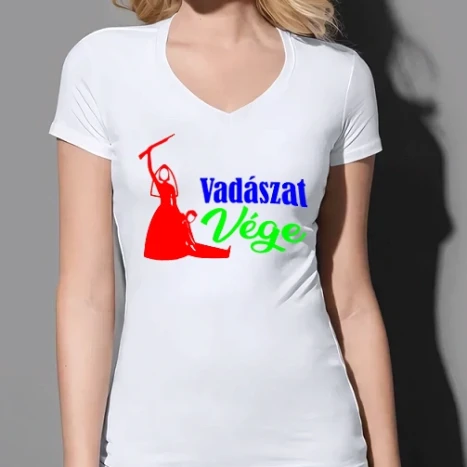 Női prémium V-nyakú póló - vadászat vége színezhető