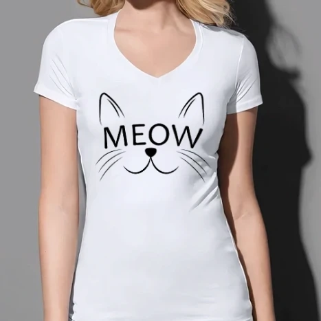 Női prémium V-nyakú póló - Meow