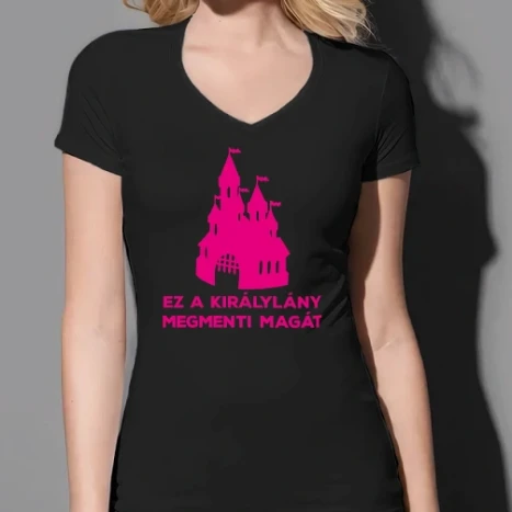 Női prémium V-nyakú póló - A királylány megmenti magát