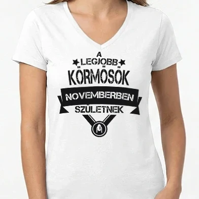 Női V-nyakú póló - Legjobb körmös - születésnap november