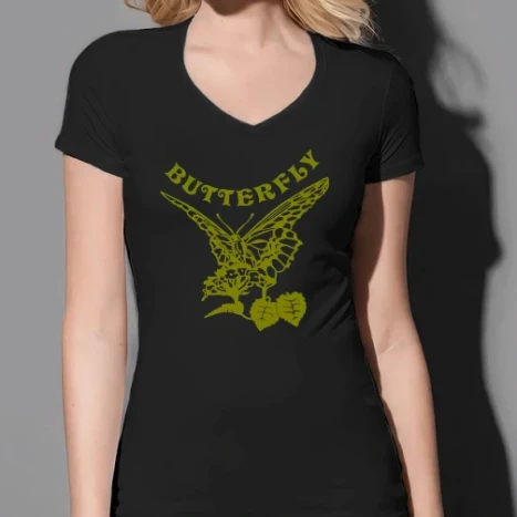 Női prémium V-nyakú póló - Arany lepke