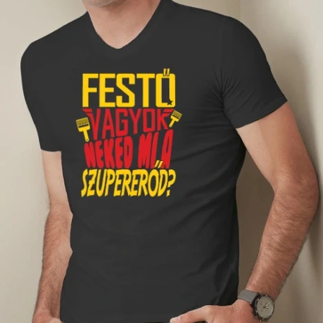 Férfi prémium fit V-nyakú póló - Szuperhős festő