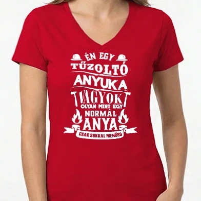 Női V-nyakú póló - Tűzoltó Anyuka