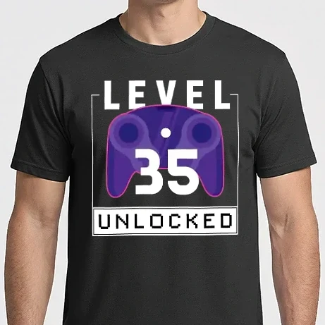 Férfi Imperial póló - Level 35 Unlocked Gamer Születésnap