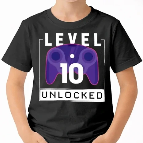 Uniszex gyerek Póló - Level 10 Unlocked Gamer Születésnap