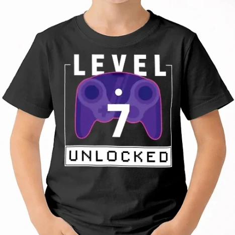 Uniszex gyerek Póló - Level 7 Unlocked Gamer Születésnap