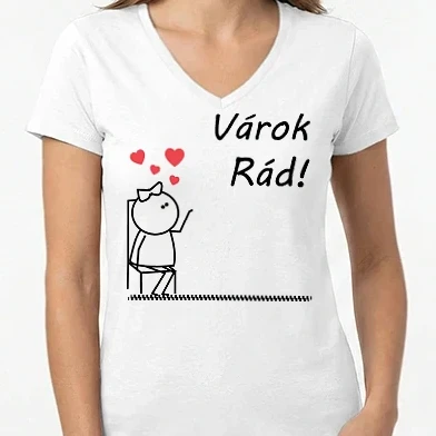 Női V-nyakú póló - Várok Rád! (páros póló - lány)