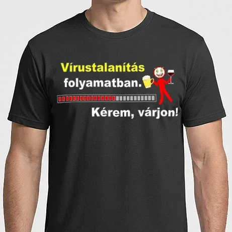 Férfi Imperial póló - Vírustalanítás folyamatban piros emberkével