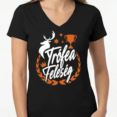 Női V-nyakú póló - Trófea feleség