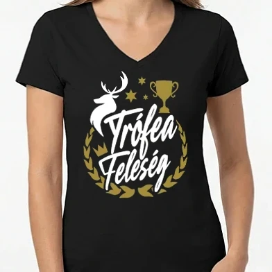Női V-nyakú póló - Trófea feleség