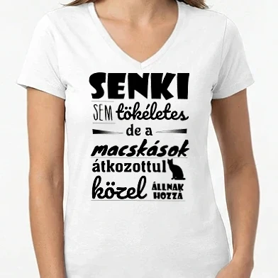 Női V-nyakú póló - Macskások