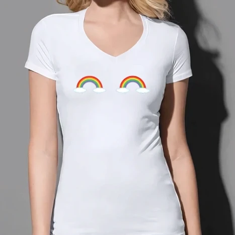 Női prémium V-nyakú póló - Rainbow Boobs ~ Szivárvány Cicik