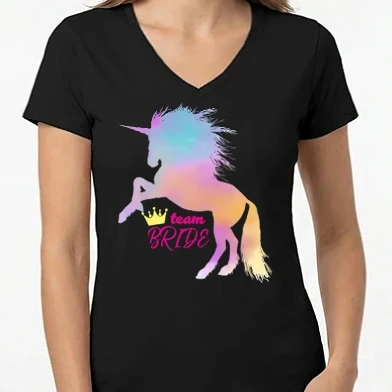 Női V-nyakú póló - Bride Unikornis