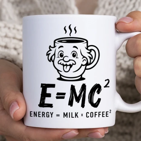 Fehér bögre - Kávé energia megmaradás (Színezhetö)