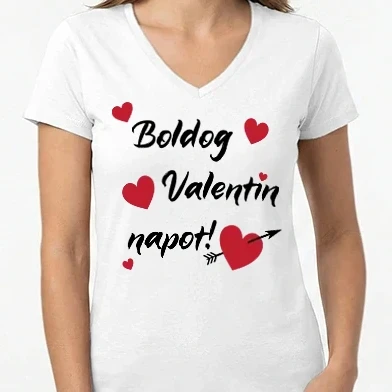 Női V-nyakú póló - Boldog Valentin napot!