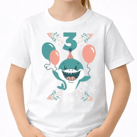 Uniszex gyerek Póló - Birthday Shark 3 éves szülinapra cuki cápa