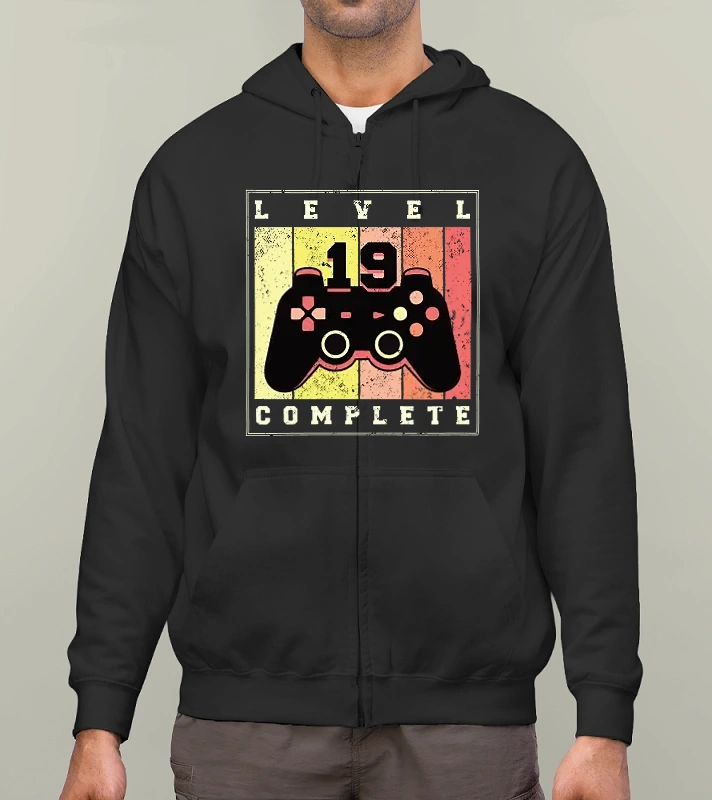 Level 19 Complete Szülinapra póló – Férfi cipzáras kapucnis pulcsi