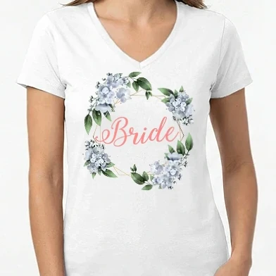 Női V-nyakú póló - BRIDE blue floral