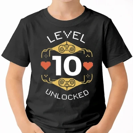 Uniszex gyerek Póló - Level 10 Unlocked Gamer póló