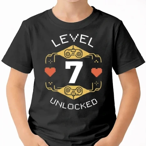 Uniszex gyerek Póló - Level 7 Unlocked Gamer póló