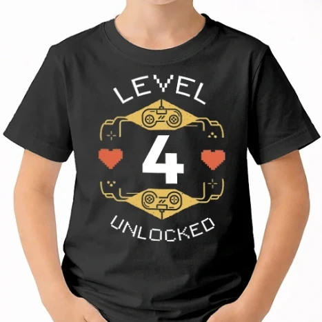 Uniszex gyerek Póló - Level 4 Unlocked Gamer póló