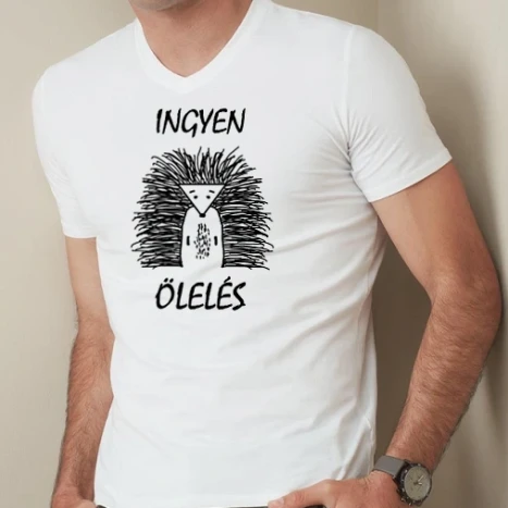 Férfi prémium fit V-nyakú póló - ingyen ölelés sünis 1