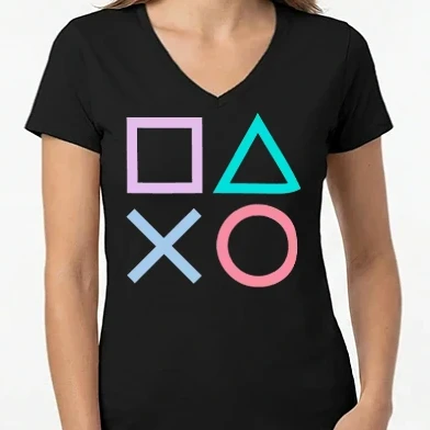 Női V-nyakú póló - Playstation Symbols C