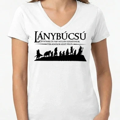 Női V-nyakú póló - lánybúcsú_gyűrűk ura