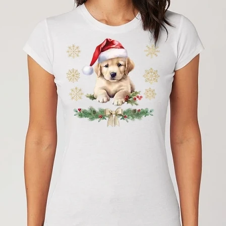 Női Alap póló - Golden retriever karácsony 