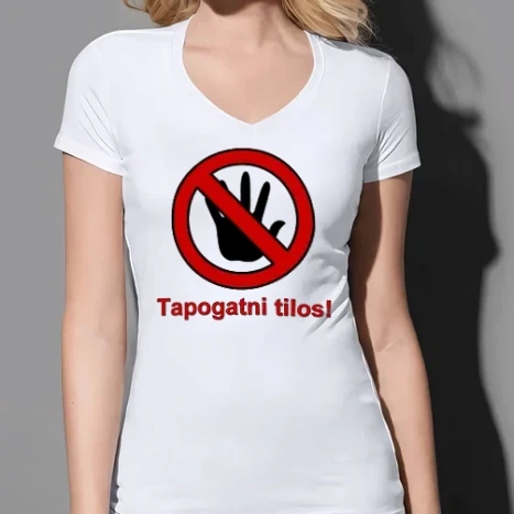 Női prémium V-nyakú póló - Tapogatni tilos