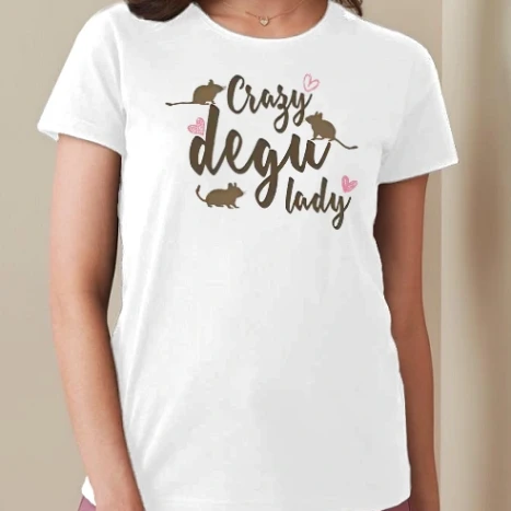 Női prémium kerek nyakú póló  - Crazy degu lady (színes)