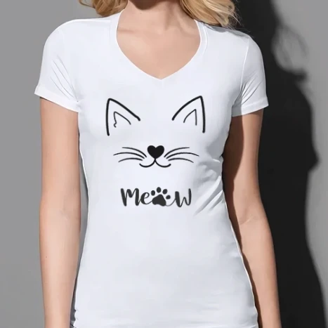 Női prémium V-nyakú póló - Cica sziluett