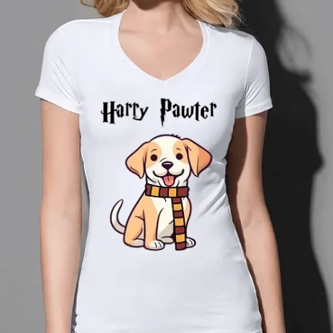 Női prémium V-nyakú póló - Harry Pawter