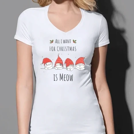 Női prémium V-nyakú póló - All i want for christmas, is meow