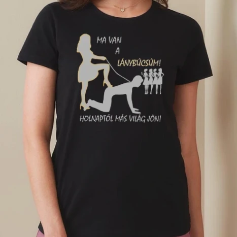 Női prémium kerek nyakú póló  - Lánybúcsú (póráz) - a menyasszony pólója (inverz)