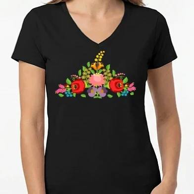 Női V-nyakú póló - kalocsai