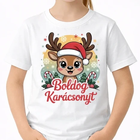 Uniszex gyerek Póló - Rénszarvasos Boldog Karácsonyt
