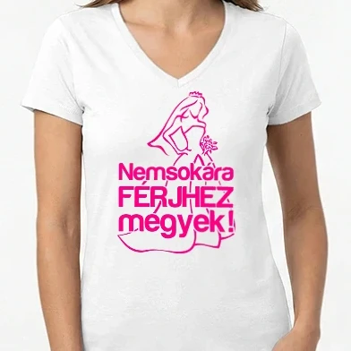Női V-nyakú póló - Nemsokára Férjhez megyek