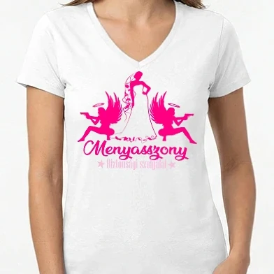 Női V-nyakú póló - Menyasszony security 