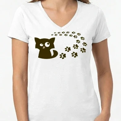Női V-nyakú póló - Cat