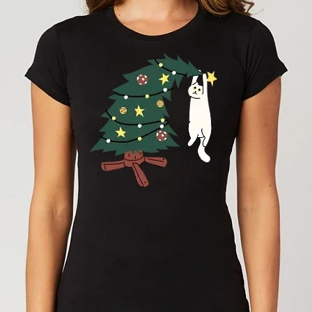 Női Alap póló - Cicás karácsonyi minta