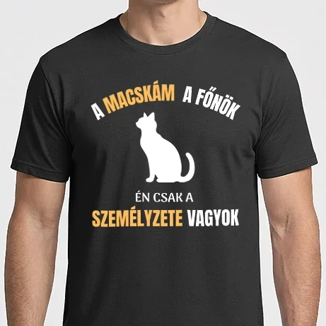 Férfi Imperial póló - A macskám a főnök! Én csak a személyzete vagyok! - macska - cica - főnök - Vicces