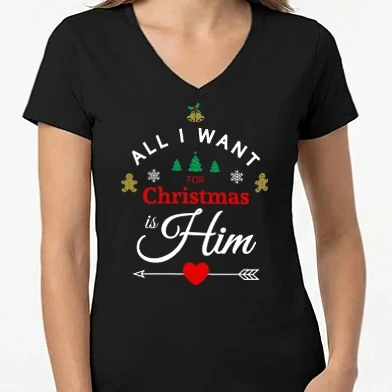 Női V-nyakú póló - All I want - Him v2 - Y0
