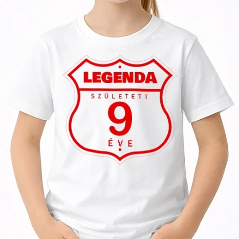 Uniszex gyerek Póló - Legenda született 9 éve színezhető