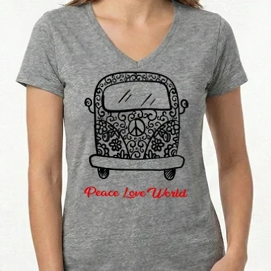 Női V-nyakú póló - Hippi VW 